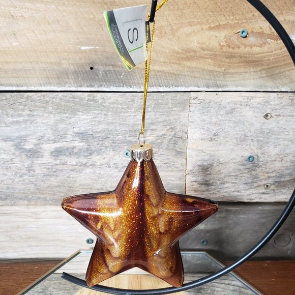 Sullivans Glass Star Ornament - Handmade, Gold-Copper Sparkle - Picture 4 of 7